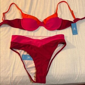 Cupshe Vibrant Red and Pink Bikini